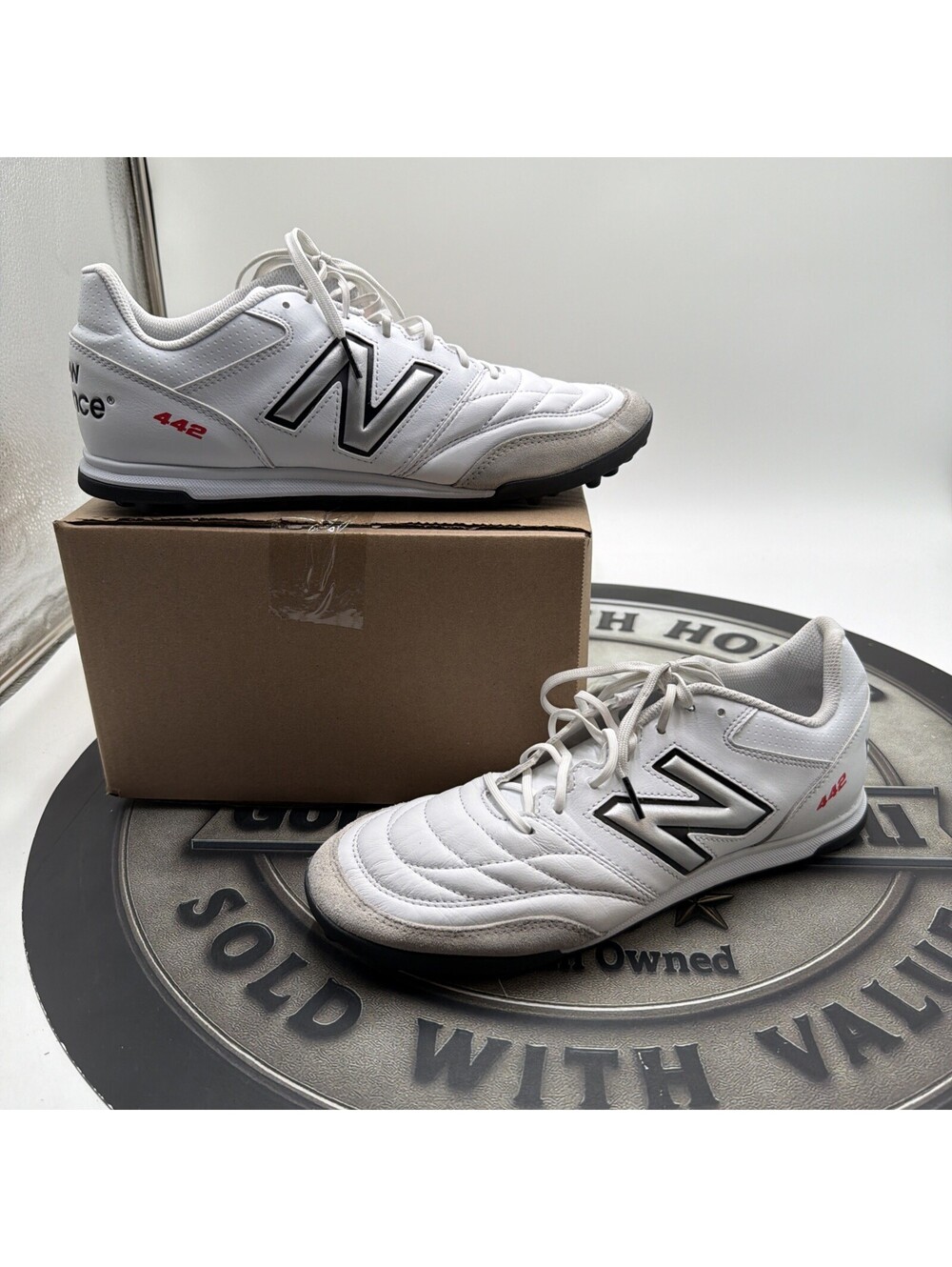 New Balance 442 V2 TF Soccer Low Top Lace Up Shoes White/Black Sz 12 Men No Box
